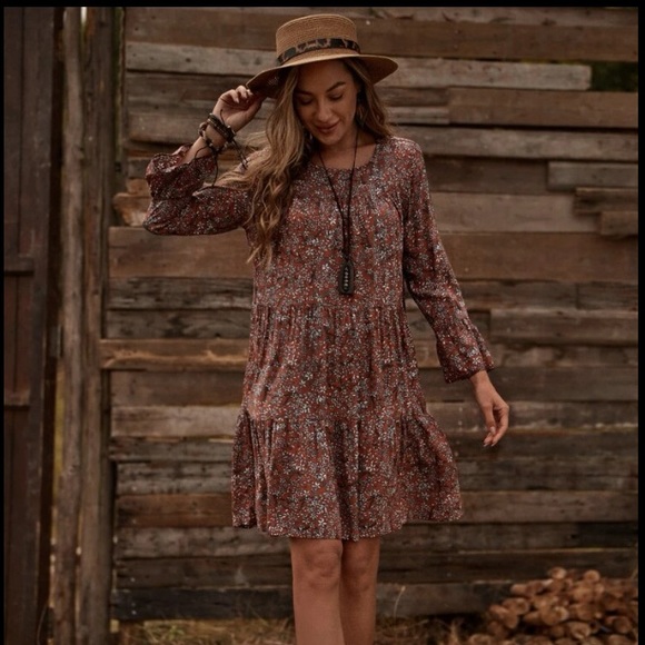 Country Cottage Ditsy Floral Flounce Sleeved Western Smock Dress New 👢 - Picture 3 of 4